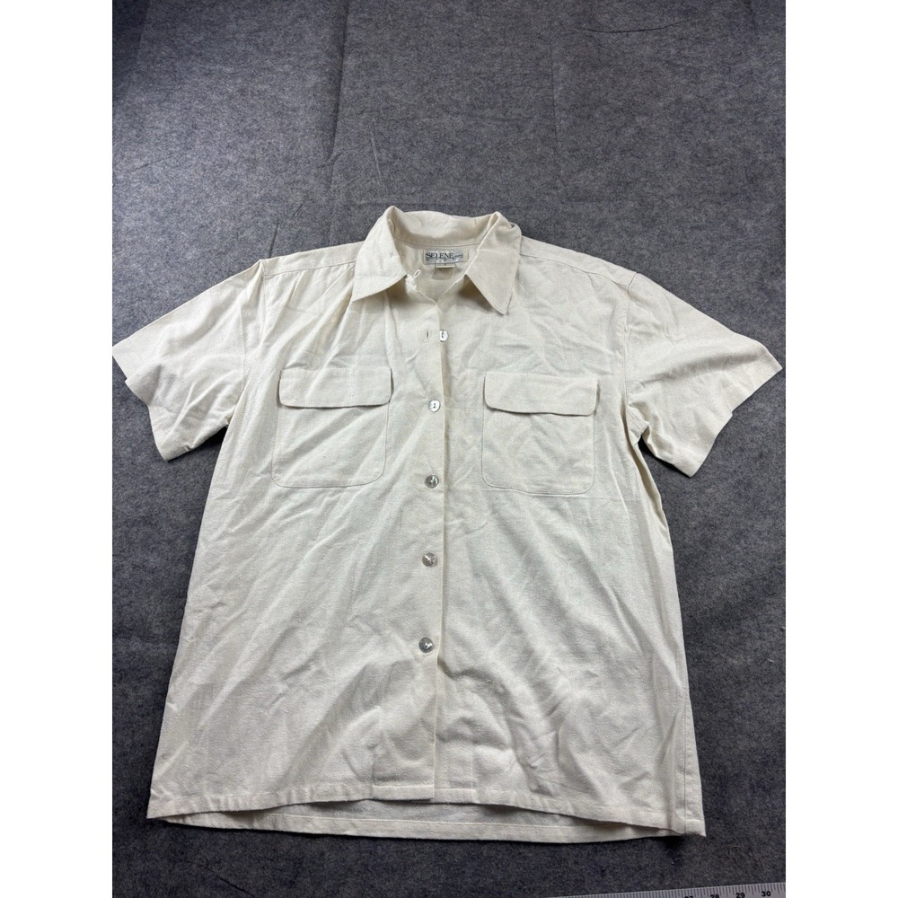 Selene Sport Woman 8 Collared 100% Silk Cream Shirt Minimalist Capsule 90s Class